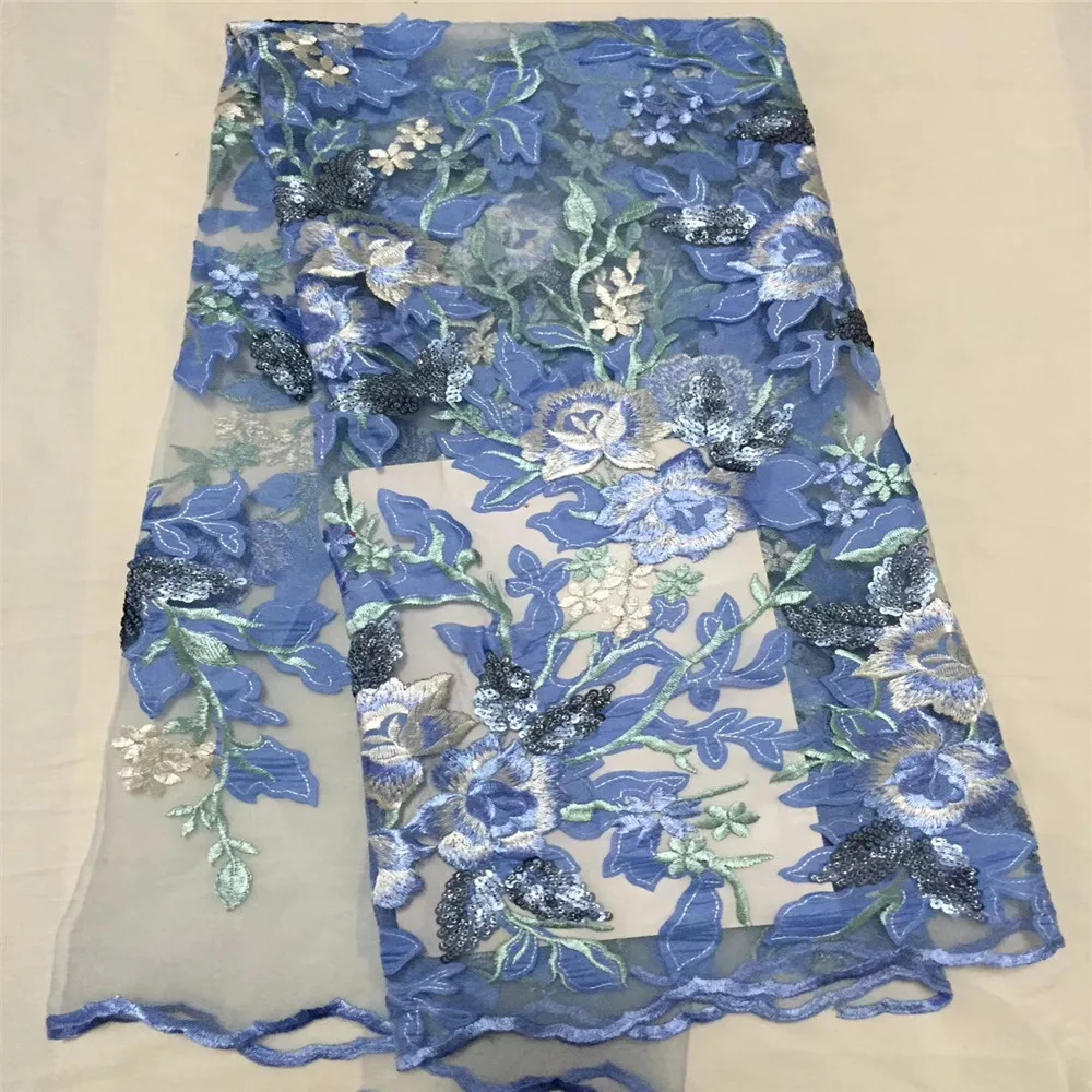 

3D Flowers high quality African lace fabric 2018ench tulle lace fabric appliqued 5 yards net lace for wedding dress X88-2