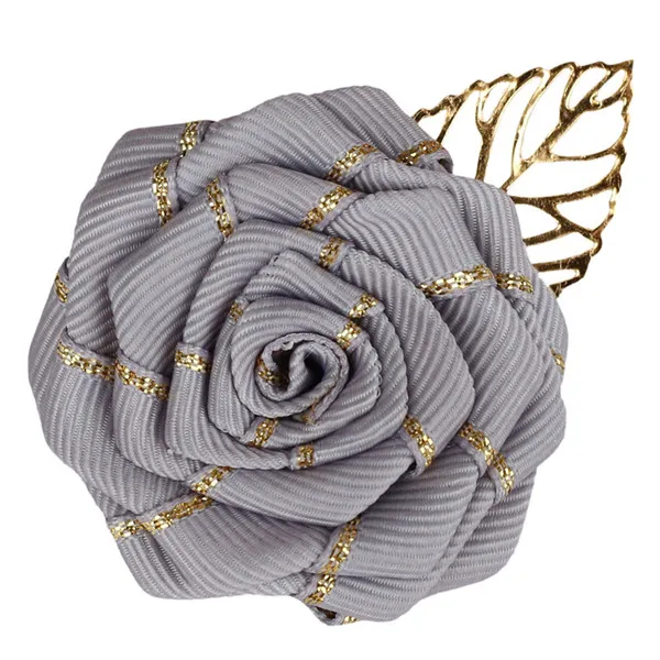 silver gray 7piece/Lot Classic Royal Blue Groom Groomsmen Flower Boutonniere Silk Rose Ceremony Flowers Gold Alloy Leaf Bridal Brooch XH039B - Цвет: silver gray