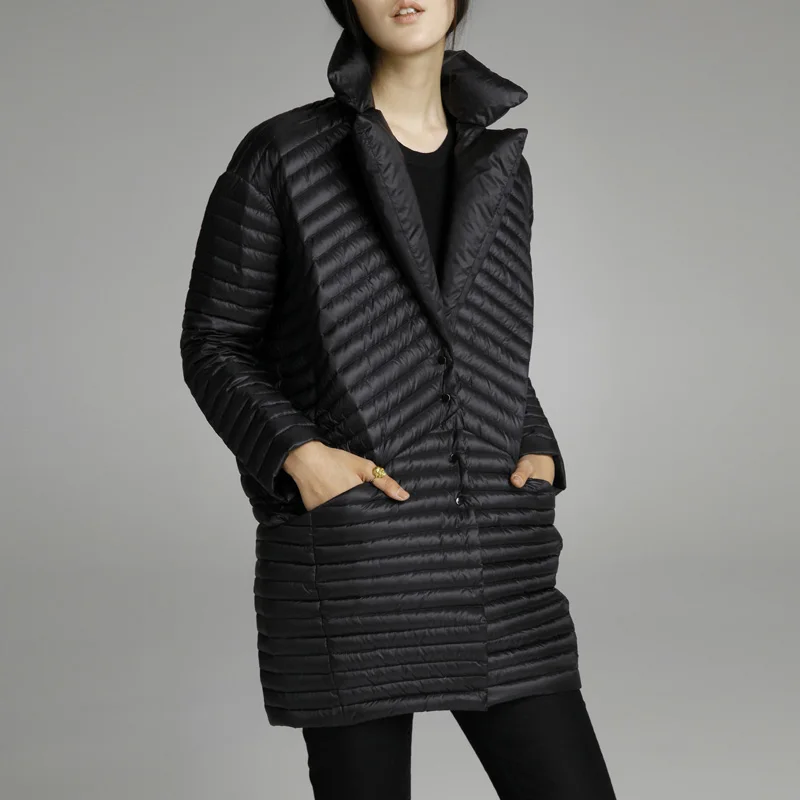 

2019 spring thin down coat medium-long down female patchwork color block thermal new arrival women's down jackets for women