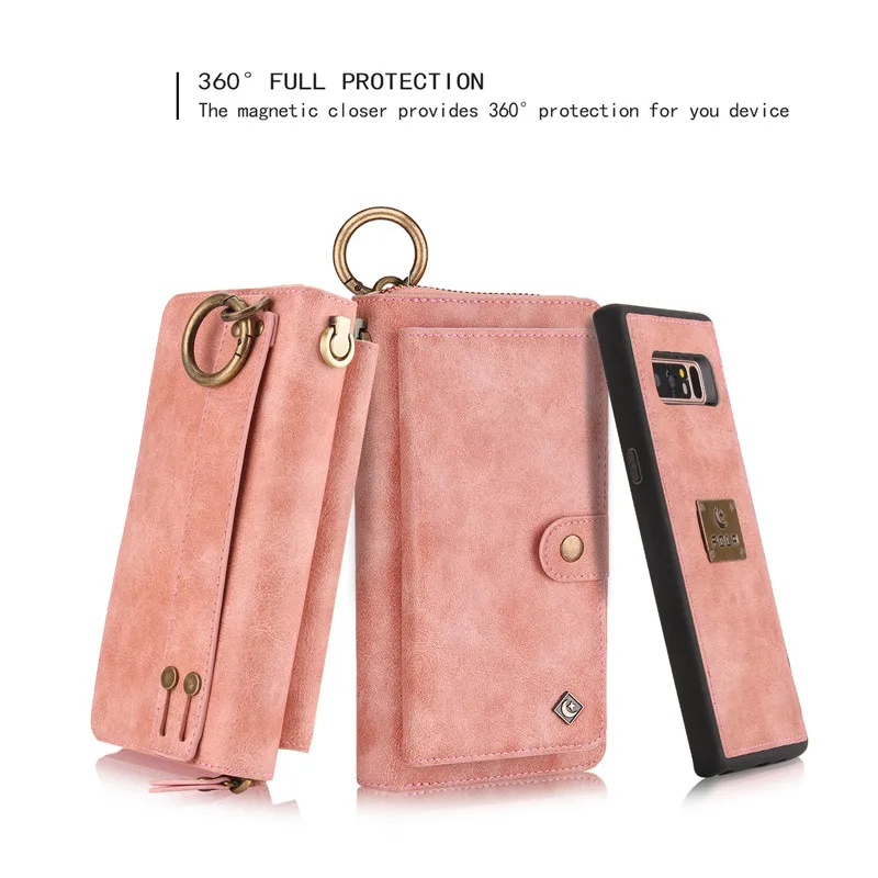 Najtaniej Wielofunkcyjny skórzany zamek portfel na karty torba etui do Samsung Galaxy S10e uwaga 8 9 10 Pro S7 krawędzi S8 S9 S10 Plus zdejmowana torebka dla iPhone 11 Pro XS Max XR X 6 6S 7 8 Plus