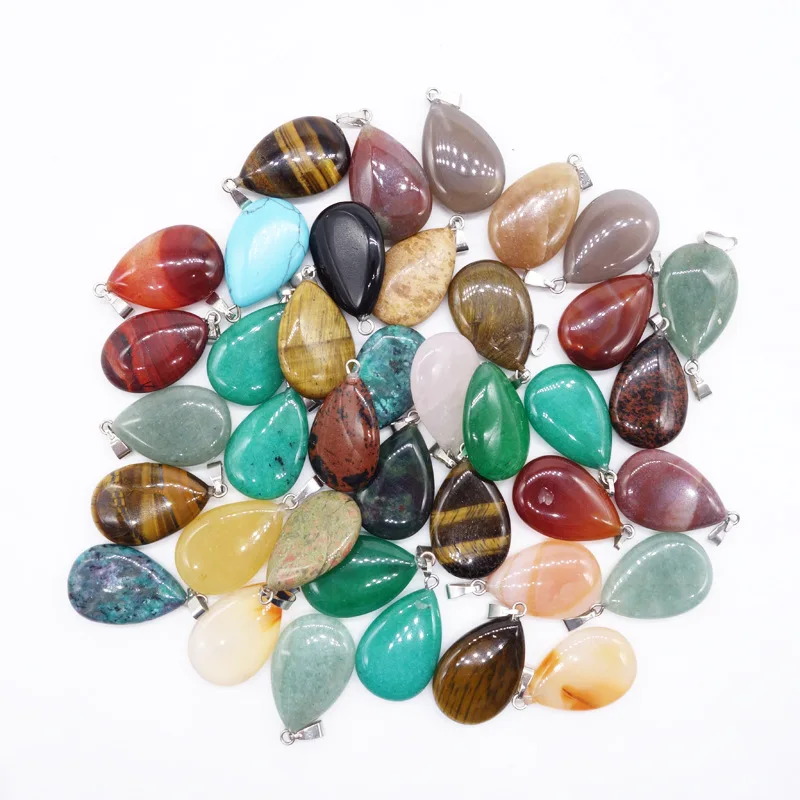 

Natural Gem Stone WaterDrop Charms Pendulums Crystal Charm Healing Reiki Chakra Dowsing Pendants Suspension Making 24pcs/lot