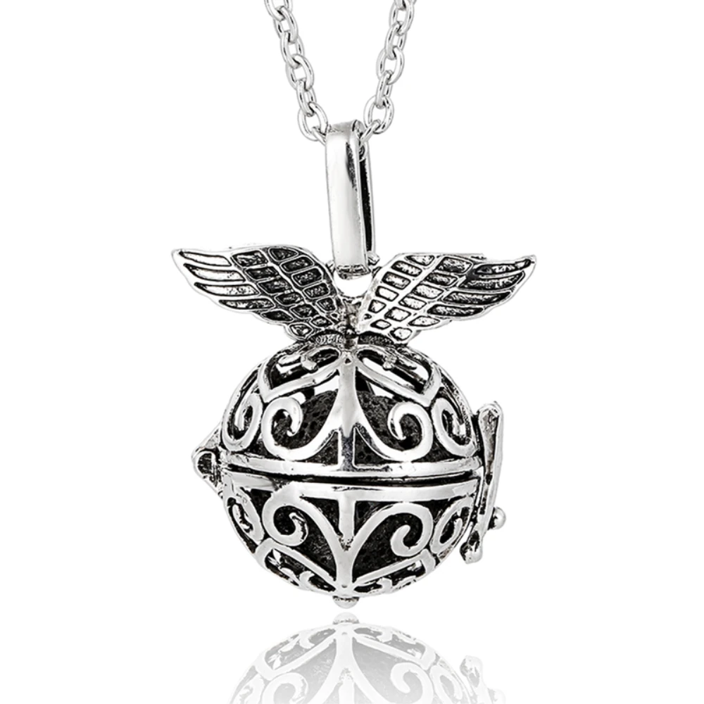 

1PC Antiqued Silver Angel Caller Copper Open Locket Essential Oil Diffuser Pendant Necklace Aroma Necklace with Lava Rock