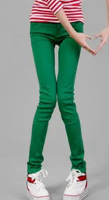Новые весенние и осенние стильные джинсовые брюки ярких цветов женские Стрейчевые узкие джинсовые брюки-карандаш T858 - Цвет: green