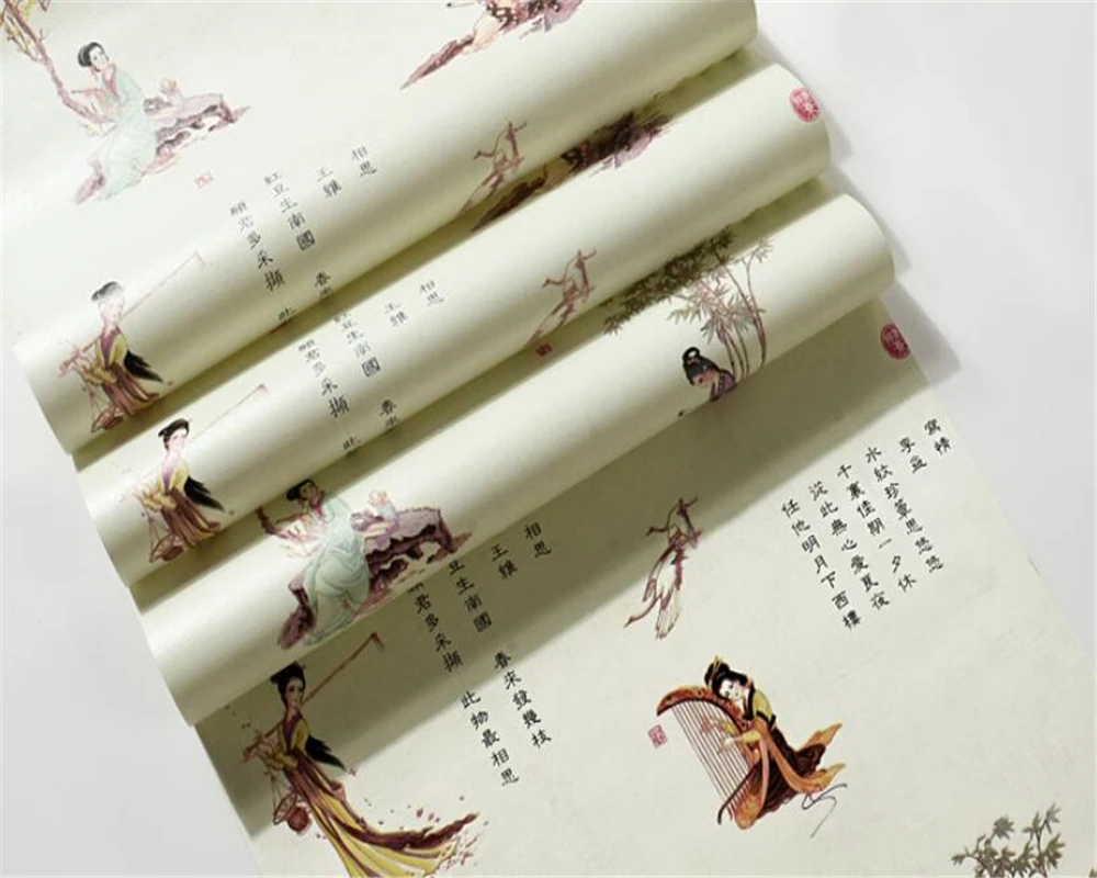 beibehang Vintage wallpaper ancient poetry beauty photo wallpaper 3d mural 3d bedroom mural wallpaper for walls in rolls behang beibehang Vintage wallpaper ancient poetry beauty photo wallpaper 3d mural 3d bedroom mural wallpaper for walls in rolls behang