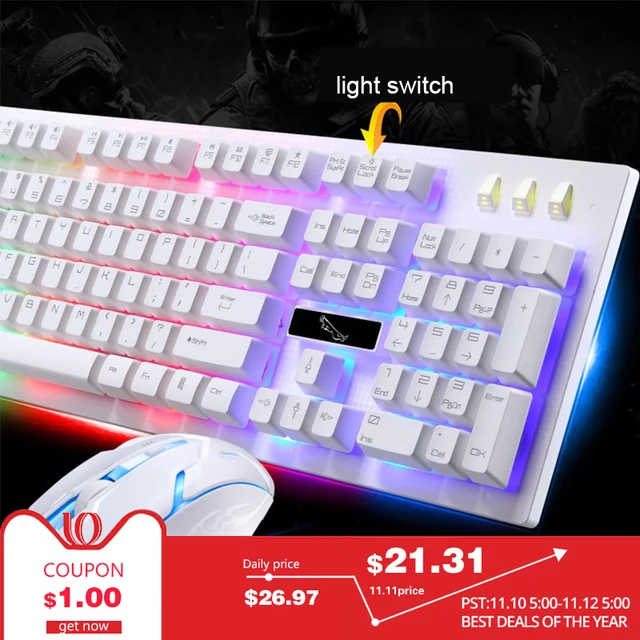 Best Offers PARASOLANT Wired USB PC Gamer Suspension Mechanical Feel Keyboard And Mouse Set Photoelectric Laptop Computer Backlit Keyboard
