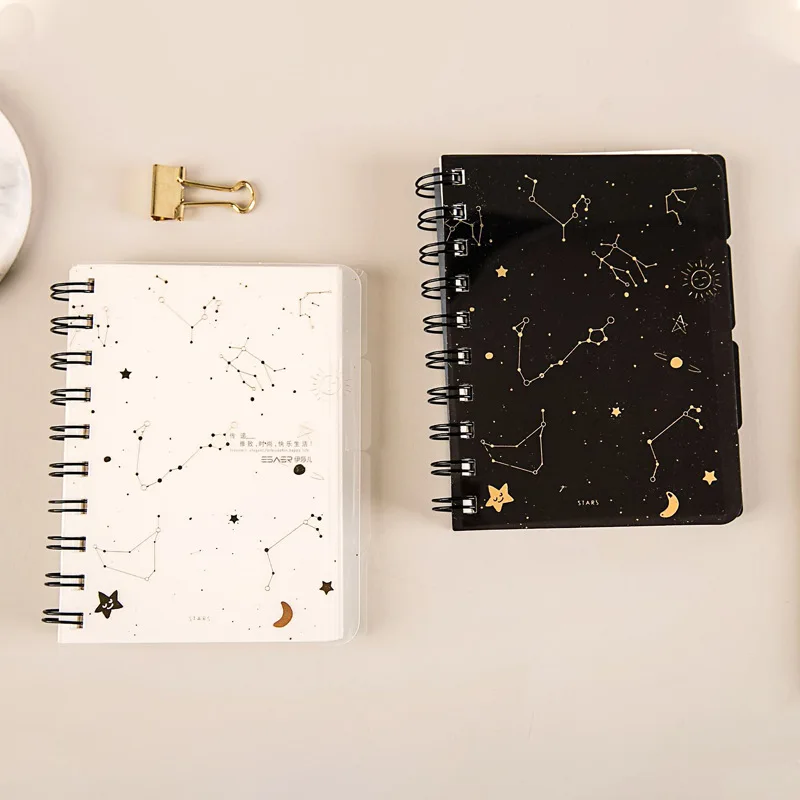 

Creative sky stars pattern transparent PVC hardcover school student coil spiral subject composition notebook with rule sheets