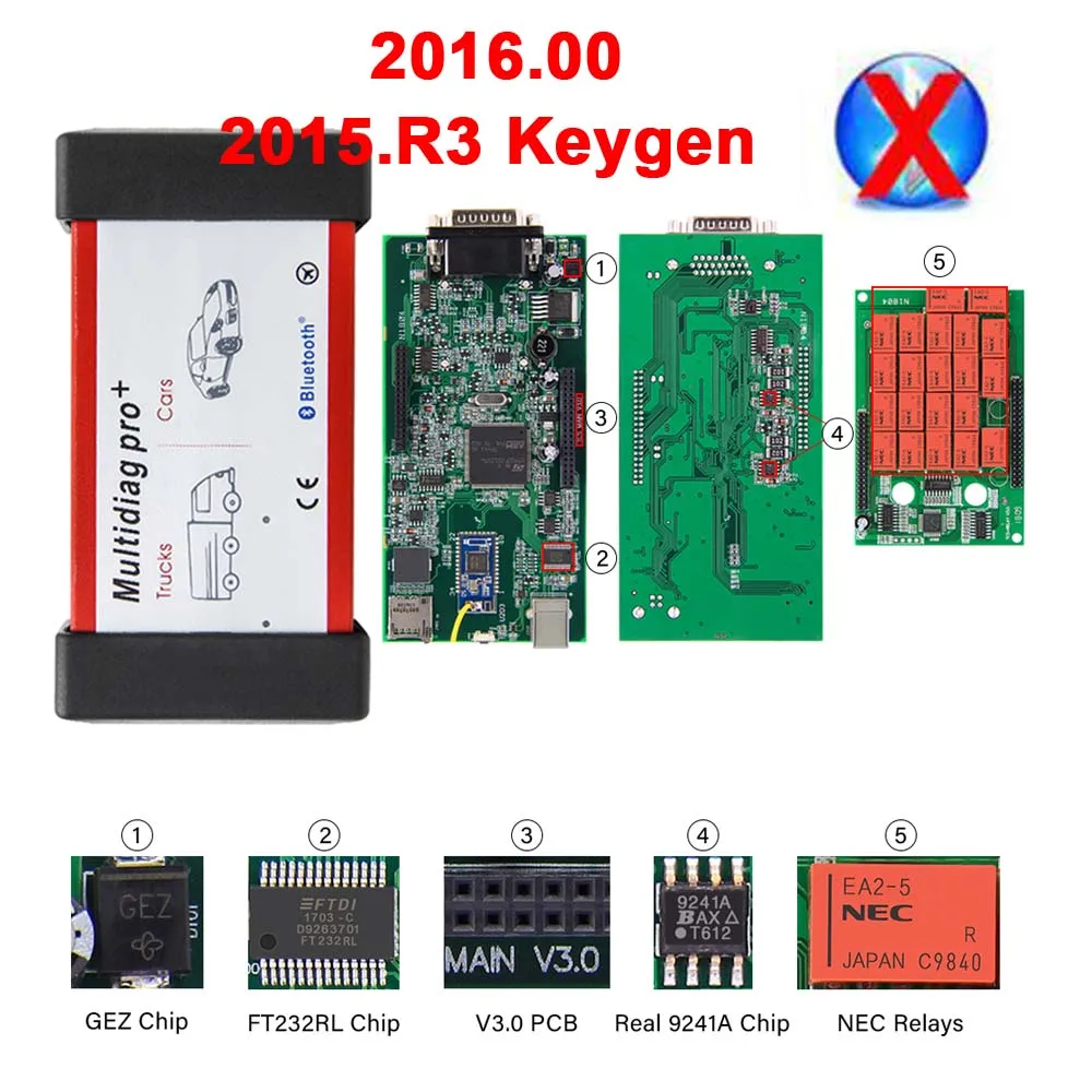 Multidiag Pro CDPTCS. R3/. R1 V3.0 реле NEC Real 9241A Blueooth OBD2 автомобильный грузовик диагностический инструмент CDP Pro,00 - Цвет: Multidiag Pro USB