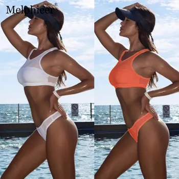 

Swimwear Women Bikini 2019 Biquinis feminino White Sport Bikinis Sexy Mesh Swimsuit Low Waist Mini Bikini Push Up Bathing Suit