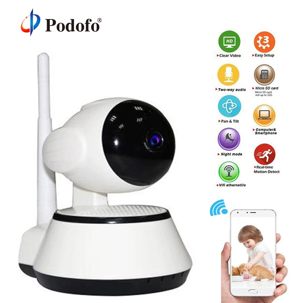 

Podofo Home Security Mini 720P IP Camera Smart Baby Monitor Nany Cam Wi-Fi Wireless Surveillance IR Night Vision CCTV Camera P2P