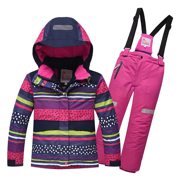 Зимний детский лыжный костюм для девочек, теплый лыжный костюм с капюшоном для девочек, лыжная куртка, брюки, детские непромокаемые сноубордические костюмы - Цвет: Blue