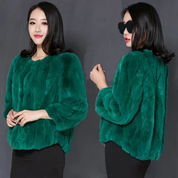 

Winter 100% Ladies Natural Whole Skin Rex Rabbit Fur Jackets Coats Women O neck Slim Fur outerwear Plus Size M-3XL Waistcoats