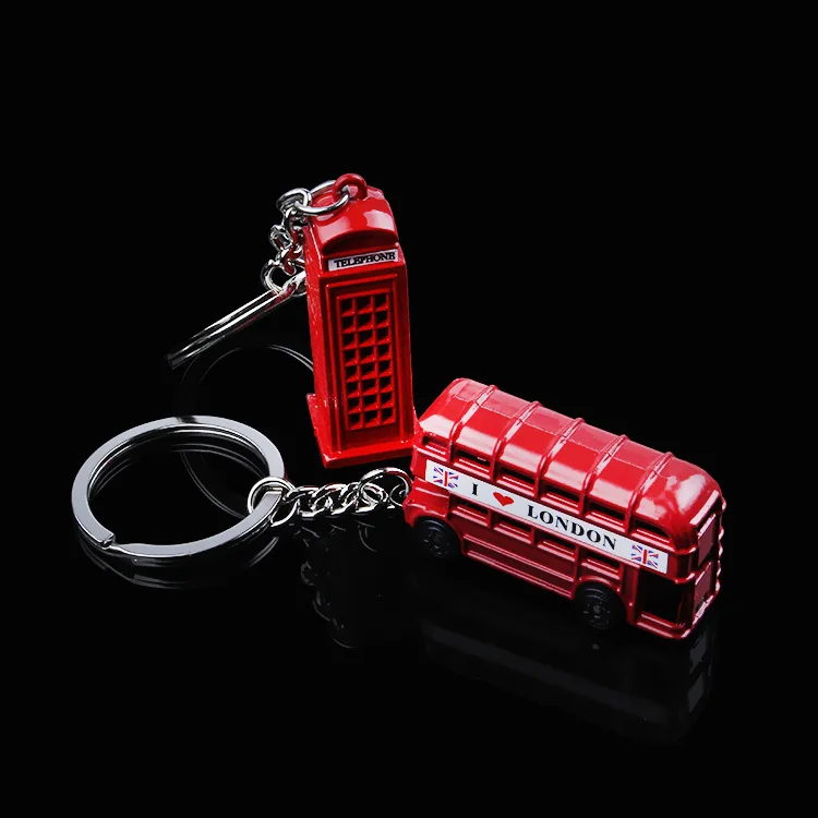 

Creative Red Color Uk Flag London Bus Telephone Booth Keychain For Car Keyring Auto Key Chain Ring Vehicle Store Gift CNYOWO