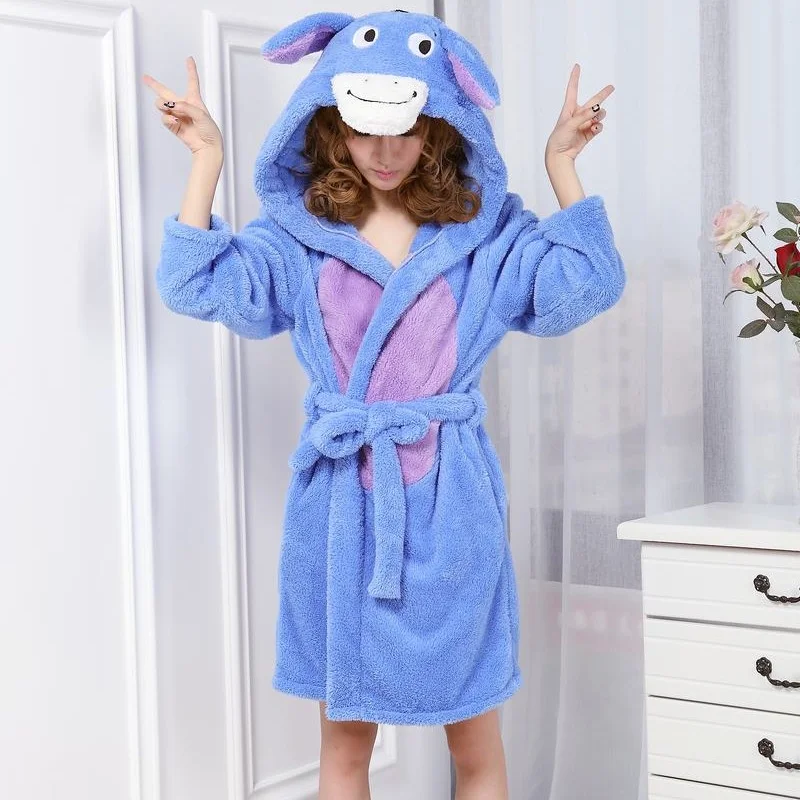 Winter Animals Donkey Bathrobes Sexy Adult Gowns Robe For Women Sleep