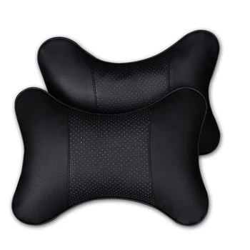 

2pcs Car Neck Pillow Perforating Design Double-sided PU Leather Hole-digging Car Headrest pillow Auto Safety Accessories