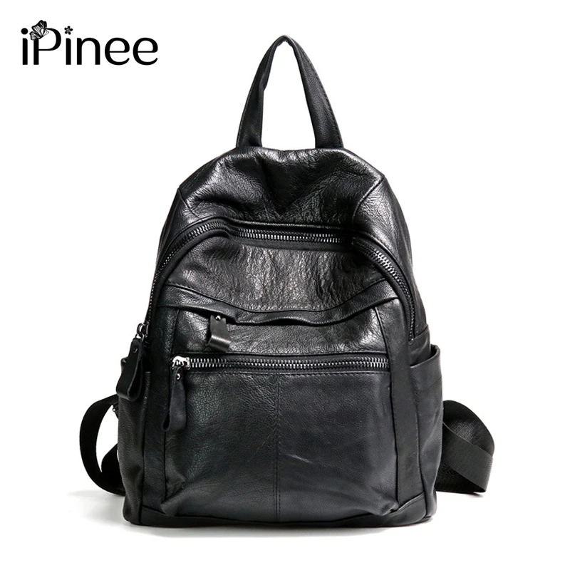 

iPinee Backpack Women Cow Leather Backpacks For Girls Genuine Leather School Bags Casual Knapsack Large Travel Bag
