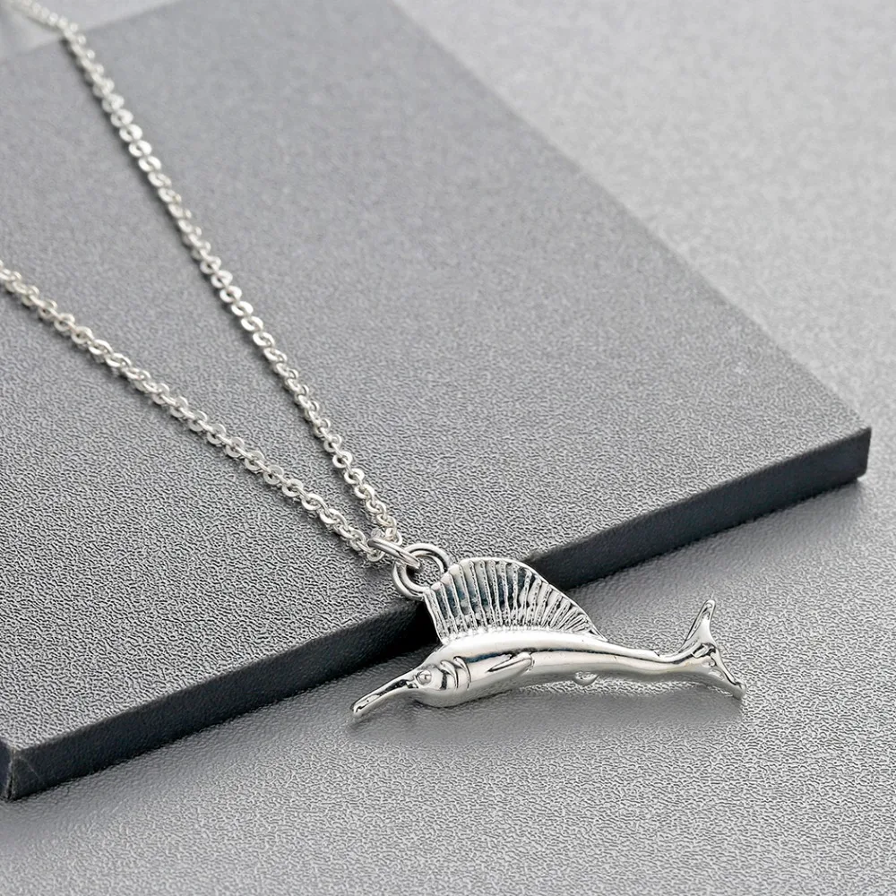 

CHENGXUN Trendy Wild Marlin Fish Pendant Necklace Deep Sea Fishing Fisherman's Trophy Ocean Charm Pendants Necklace Choker Gift