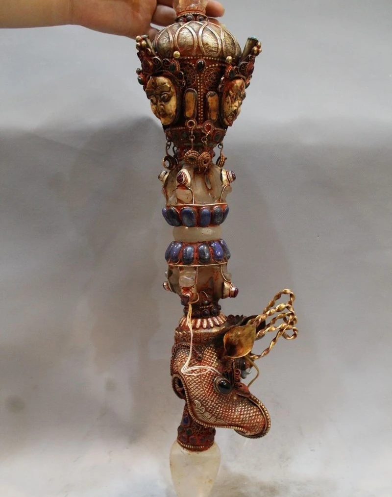 

tibet buddhism Crystal Silver Gem Vajra King Kong Axe phurpa Exorcism Amulet Add