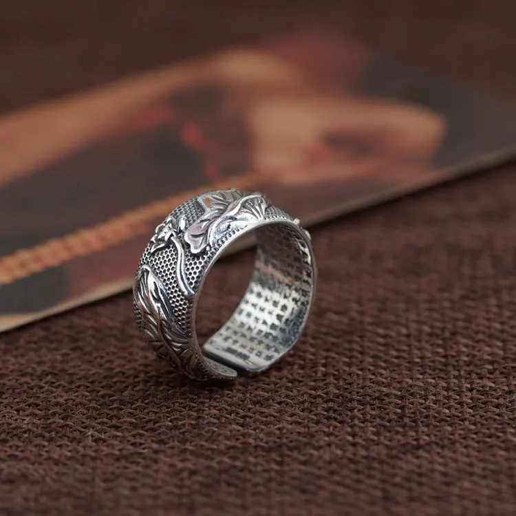 925 пробы Серебряное цветочное кольцо Рыба Настоящее S925 тайское серебряное кольцо для женщин ювелирное изделие мужской регулируемый размер