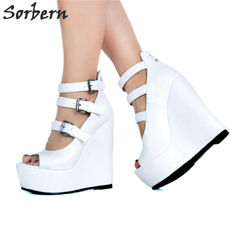 Zapatos Blanco Cuña En Toe Mujeres Slip Peep De Las Tacones Los Sorbern Mujer 2018 Plataforma Verano RdCwPqq