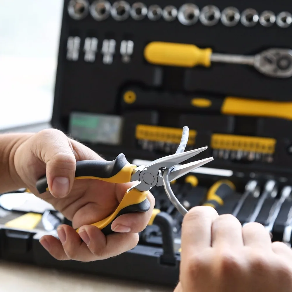 DEKO 128 Pcs Hand Tool Set General Household Hand Tool Kit with Plastic Toolbox Storage Case Socket Wrench Screwdriver Knife DEKO 128 Pcs Hand Tool Set General Household Hand Tool Kit with Plastic Toolbox Storage Case Socket Wrench Screwdriver Knife