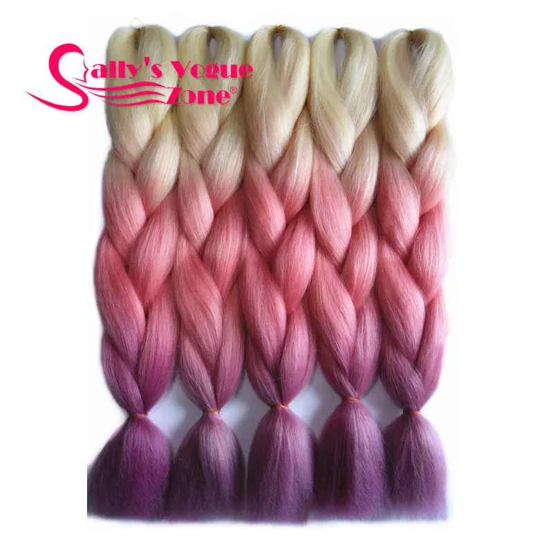 Sallyhair 24 inch 3 тона черного Purple голубой Цвет Высокое Температура Волокно Синтетические волосы расширение jumbo косы ombre плетение волос - Цвет: P4/613