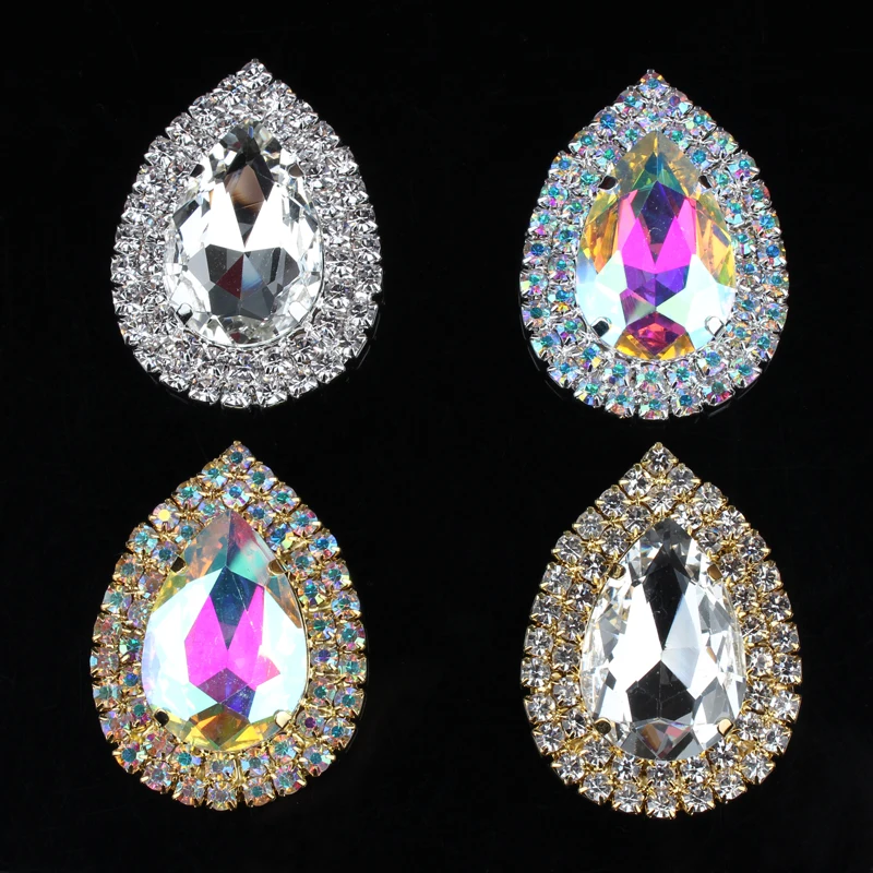 Hot sale Crystal boutique!20X30MM Water drop Crystal rhinestones Gold