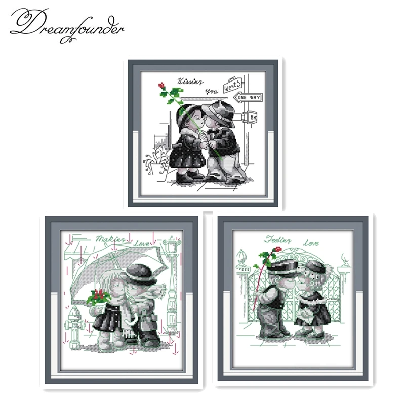Kiss Love 1 Cross Stitch Kit Kid Baby 14ct 11ct White Printed