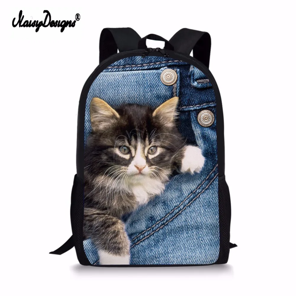 

Backpack Childrens School Bags for Teenage Girls Cute Denim Cat Dog Schoolbags Kids Bookbag 3D Cartoon Animal Backpack Mochila