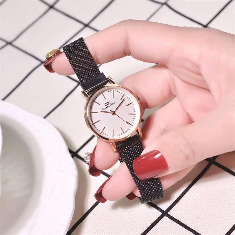 Small black Магнитные часы женские модные роскошные часы из нержавеющей стали розового золота с сетчатым ремешком Качественные Классические женские наручные часы - Цвет: Small black