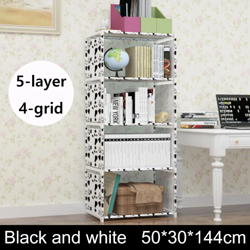 Многослойная книжная полка, нетканый книжный шкаф, органайзер, полка для хранения, простой напольный стеллаж, домашний декор, мебель для гостиной - Цвет: black white 4 grids