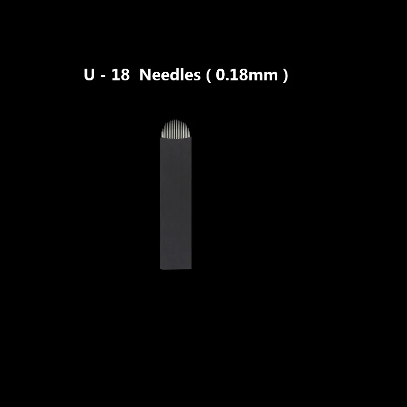 500 шт черные ламиновые микроблейдные иглы 0,18 мм u-образный 18 булавки лезвия, иглы для татуажа для перманентной ручка для микроблейдинга - Габаритные размеры: 18U - 0.18mm