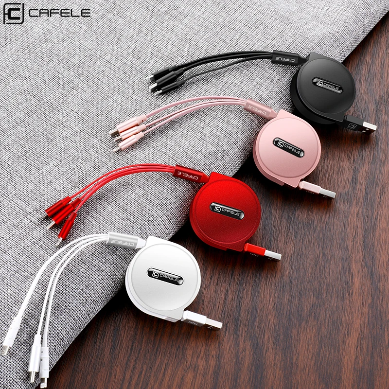 Caja protectora CAFELE Micro USB Cable de carga del teléfono Cable tipo-C Cable 3 en 1 para iphone Samsung Huawei Xiaomi teléfonos retráctil de sincronización de datos