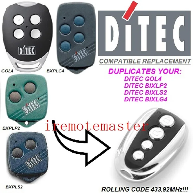 DITEC GOL4, BIXLP2, BIXLS2, BIXLG4 прокатный код 433 копировальный аппарат MHZ Замена двери гаража дистанционное управление