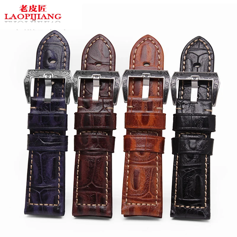 

Laopijiang High quality Leather Watchband 22mm 24mm 26mm retro pattern Mens Watch PAM024 with accessories + Gift installation