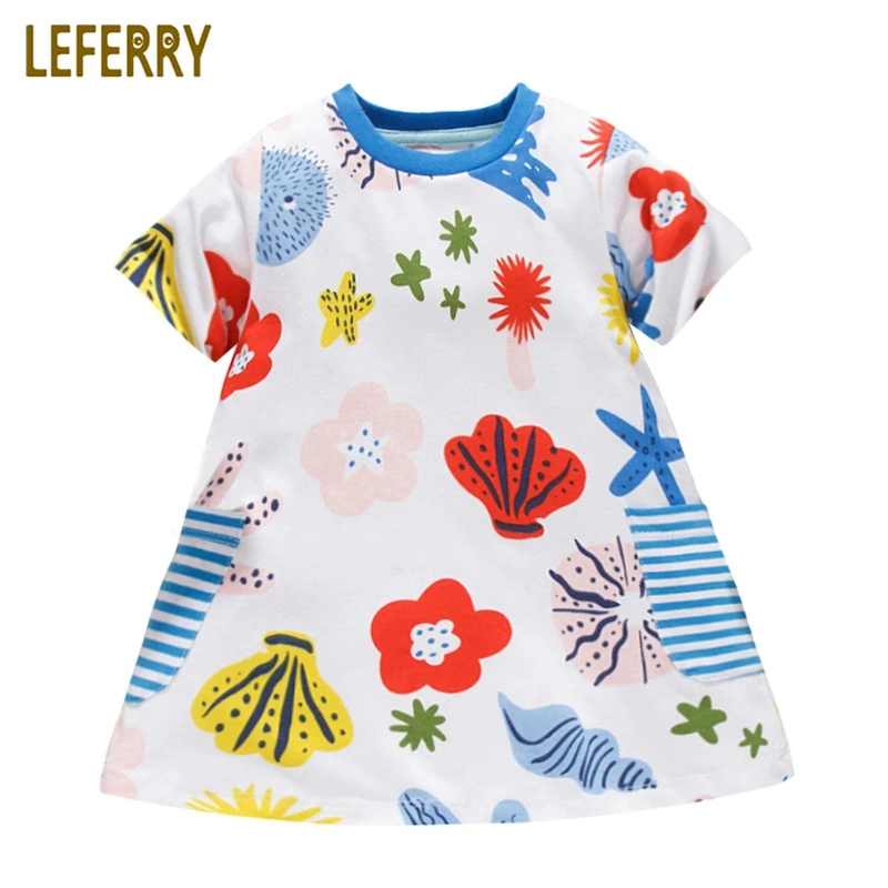

100% Cotton Girls Summer Dress Print Children Clothing Kids Clothes Baby Girls Dress Print Princess Dress 2019 New Arrival