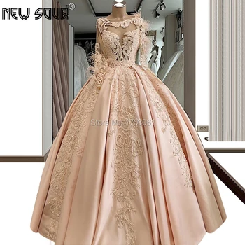 

Dubai Design Feathers Long Formal Evening Dresses Vestido De Festa Appliques Ball Gowns Prom Arabic Dress Kaftans Islamic 2019
