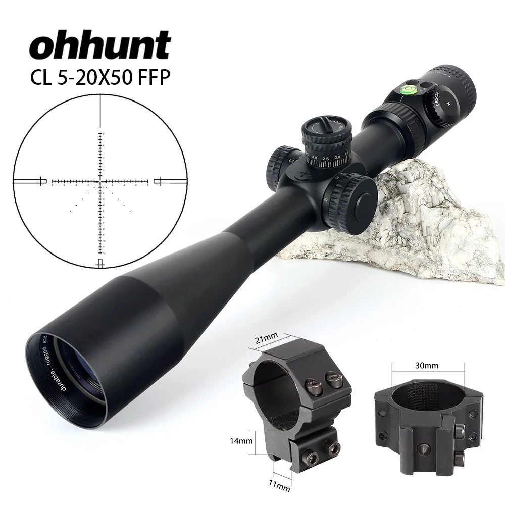 Ohhunt CL 5-20X50 FFP первый фокальный самолет охотничий прицел боковой Параллакс стекло гравированное сетка замок сброс область с пузырьковым уровнем - Цвет: with Dovetail Rings