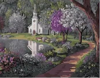 White chapel DIY drawing by numbers landscape painting on canvas hand painted coloring by numbers 40x50 framed