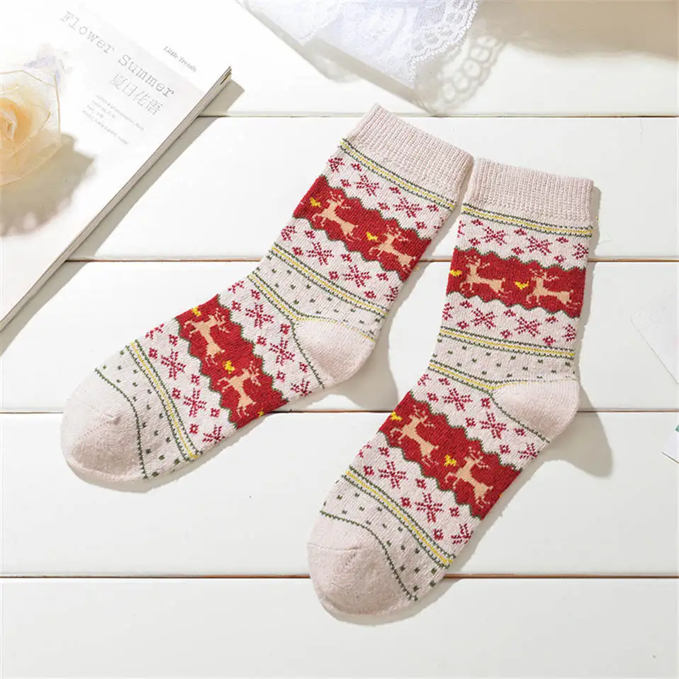 Хлопковые милые счастливые носки, женские короткие носки с принтом лося, Meias, повседневные, Harajuku, дизайнерские, женские, рождественские, для пары, забавные, Sokken - Цвет: Beige