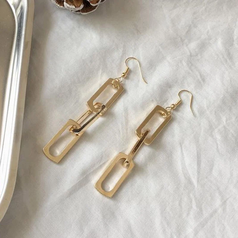 NewFashionSimpleGoldSilverColorGeometricHollowRectangleStitchingEarringsForWomenExaggeratedEarJewelryWholesale