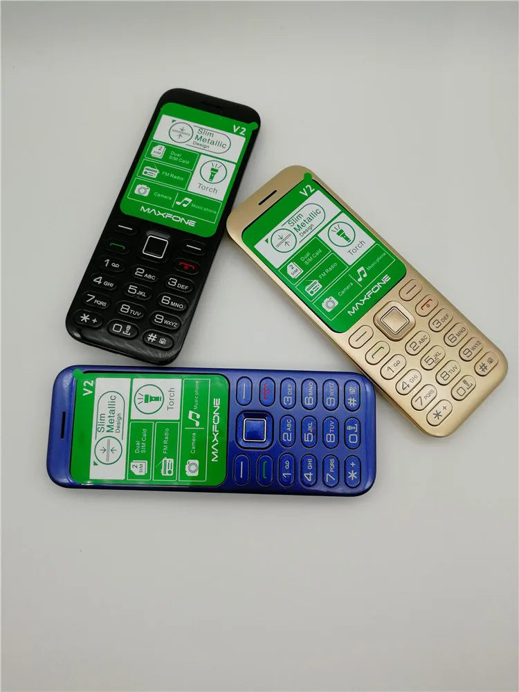 Maxfone V2, кнопочный сотовый телефон с экраном 1,77 дюйма, две sim-камеры, Bluetooth, большой фонарь, FM, дешевый бар, мобильный телефон