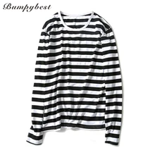 Bumpybeast Осенняя полосатая футболка с длинными рукавами Мужская нижняя рубашка Молодежный тонкий круглый вырез для мужчин топы футболки США