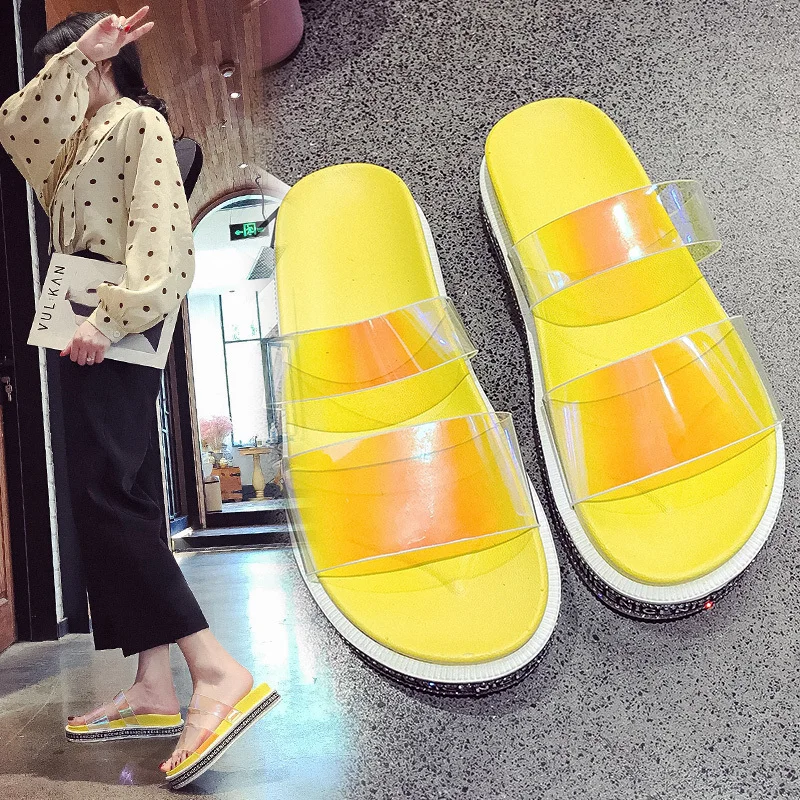

2019 candy colors outside Women Slippers open toe Summer Sponge soles Fashion comfortable platform slides pantoufle femme