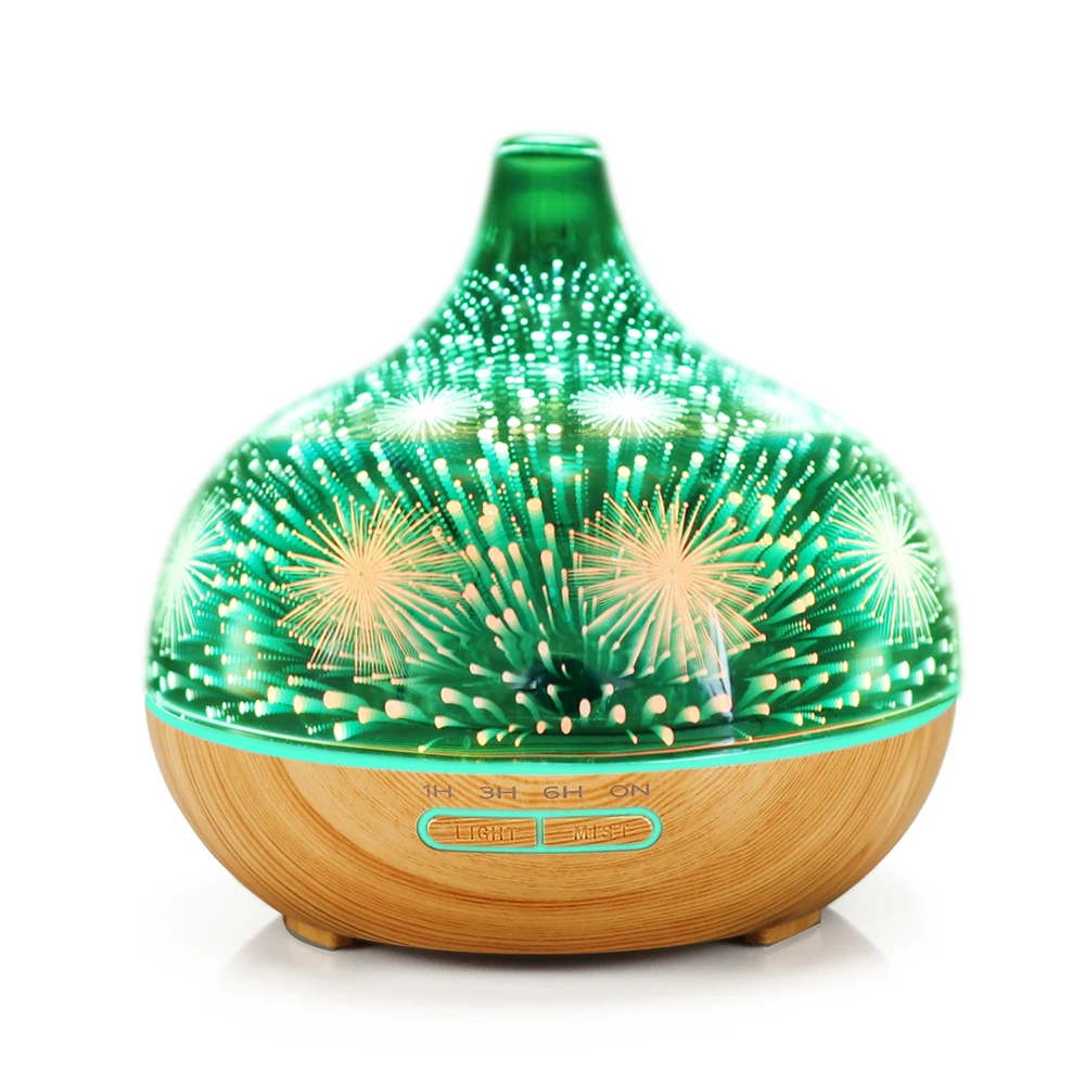 Light wood Ароматический диффузор эфирного масла, 400 мл 3D стеклянный домашний ароматизатор увлажнитель воздуха с регулируемым режимом тумана, автоматическое безводное отключение для дома - Цвет: Light wood