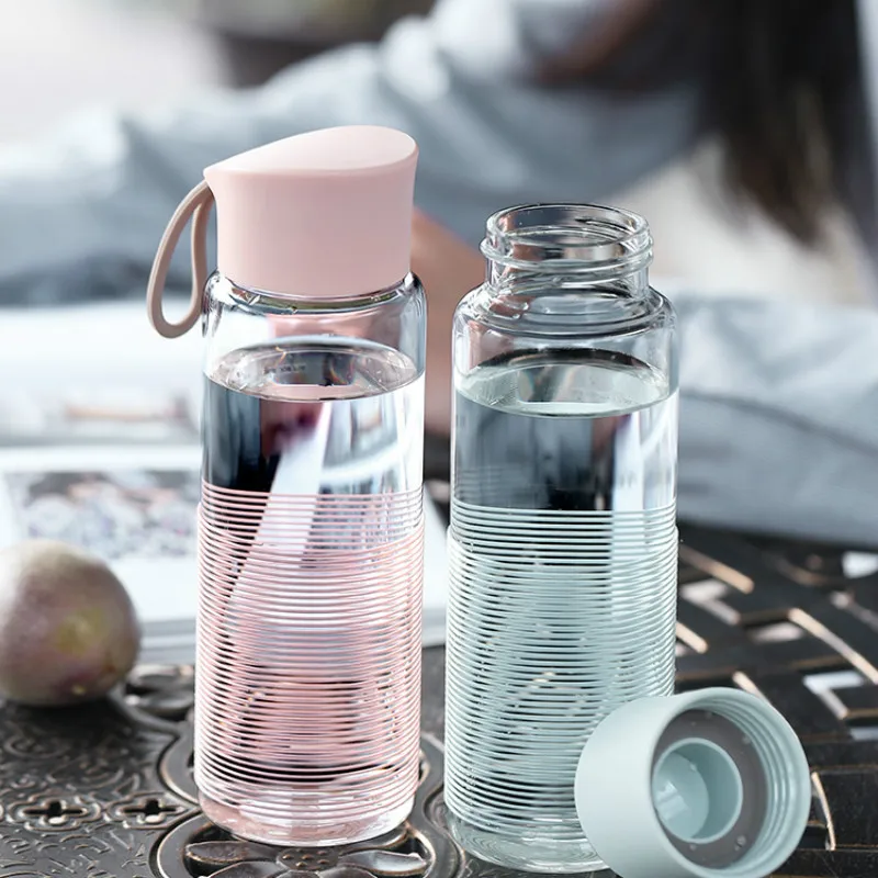 Glass Water Bottle for Travel Mug Tumbler with Handle Mug For Girl Cup with Lid Portable  glass bottle water For kids