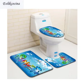

Free Shipping 3pcs Blue Summer Sea Banyo Bathroom Carpet Toilet Bath Mats Set Non Slip Pad Tapis Salle De Bain Alfombra Bano