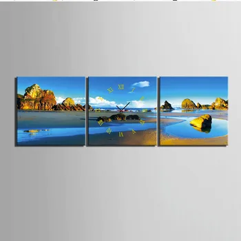 

Free Shipping E-HOME The Rocky Coast Clock in Canvas 3pcs wall clock