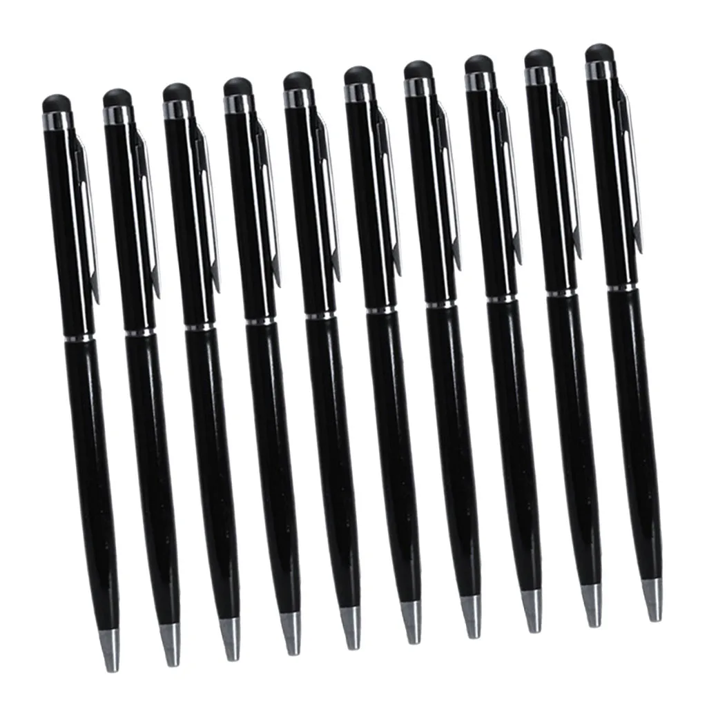 10x 2in1 Capacitive Stylus Pen/ Ballpoint Touchscreen Hand Writing Pen Black