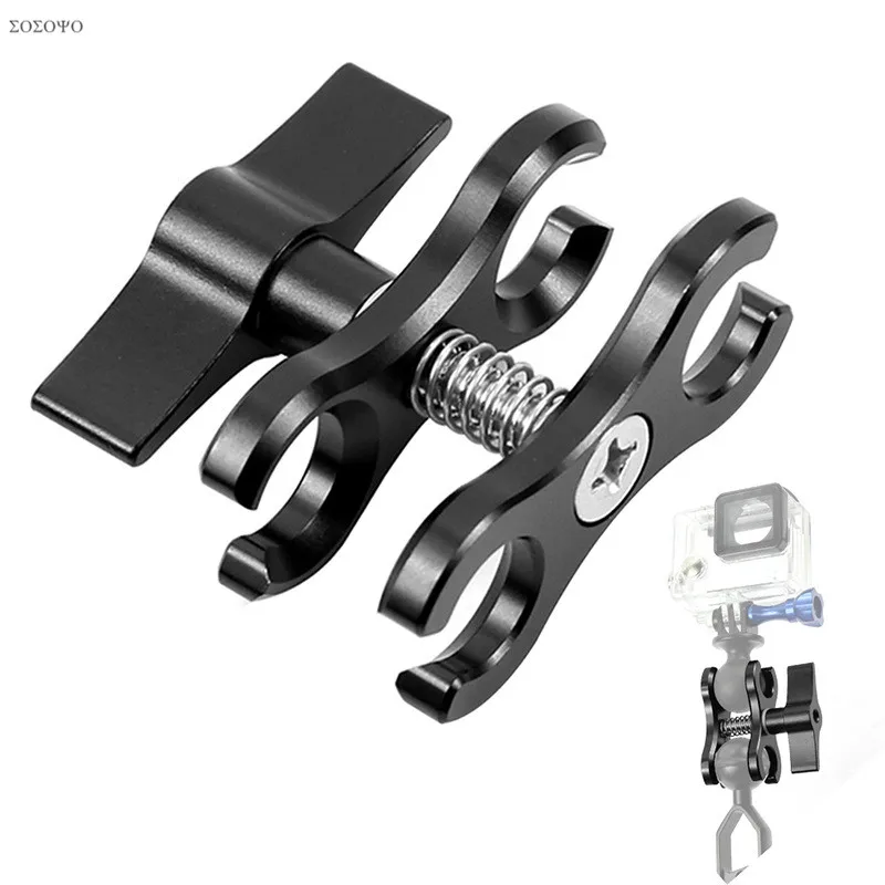 Aluminum CNC 2-Hole Diving butterfly clip Clamp Light Arm Ball Head  Mount Adapter For Gopro Xiaomi Yi Action Camera Tripod Accessories (4)
