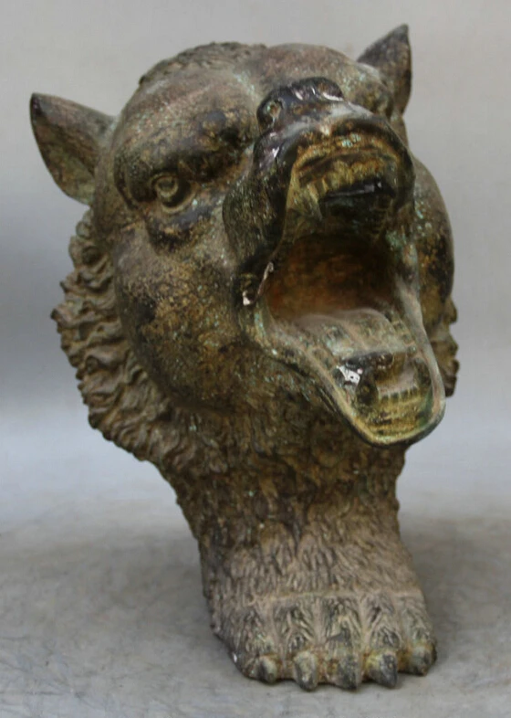 SCY voge gem S1696 13&quot Old Chinese Bronze Feng Shui animal black bear Head Bust Statue sculpture D0318 | Дом и сад